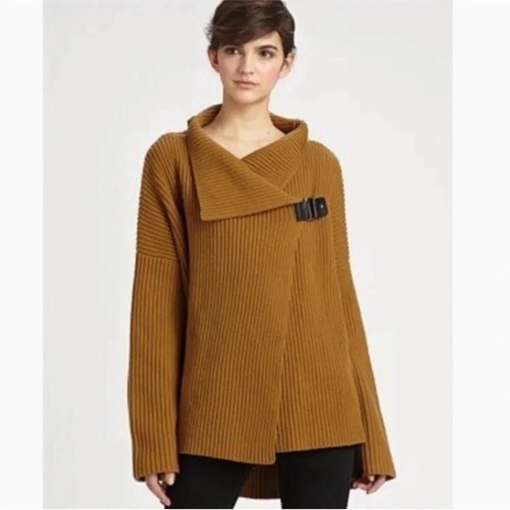 DVF Diane Von Furstenburg Brooke Camel Brown Wool Cardigan Sweater Size P/S